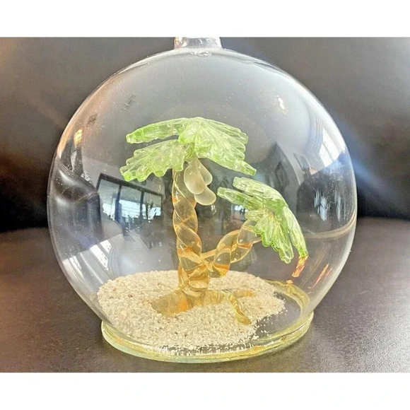 Island Palm Tree Glass Ornament PalmTrees Sand in Glass Bulb - Picture 1 of 9